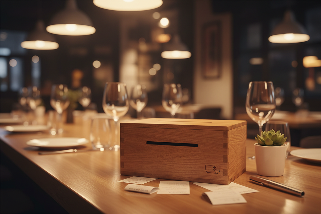 brown box for receipts in restaurant